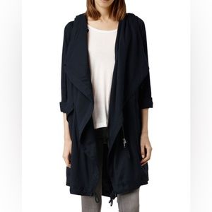 AllSaints Portere Parka in black, asymmetrical jacket with hood